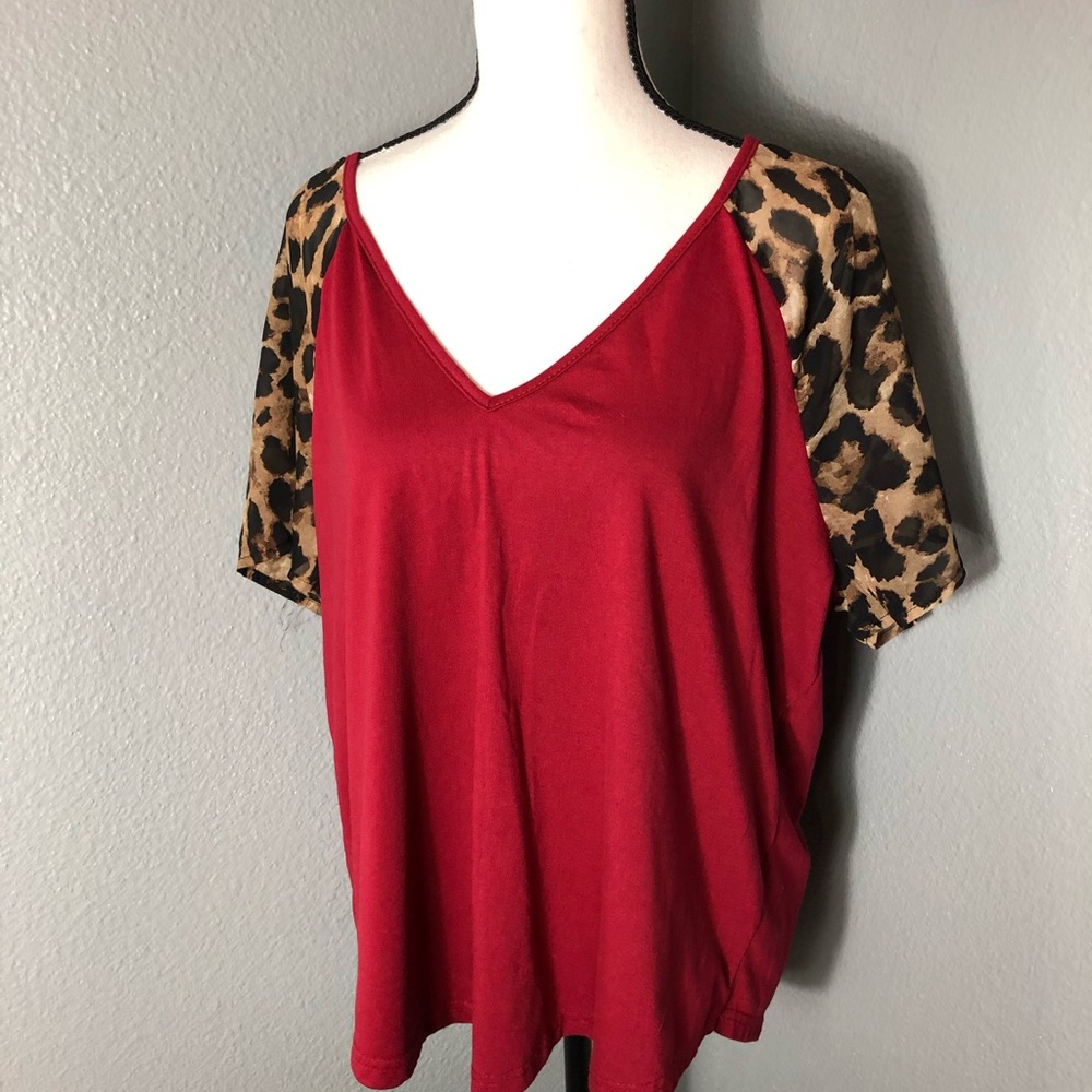 Red V-Neck Tee - Picture 3 of 6